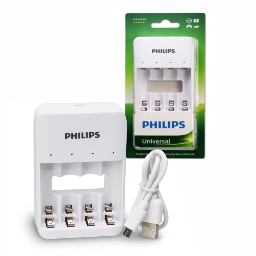 Cargador USB Philips SCB3400NB/97 para 4 pilas AA/AAA