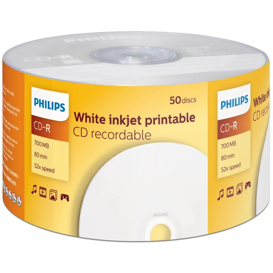 CD-R Philips 52x 700MB 80min Printable Bulk 50 Unidades