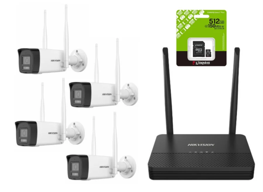 Combo Hikvision NVS Wi-Fi 6 Cámaras Bullet 4MP y 2MP + MicroSD 512GB