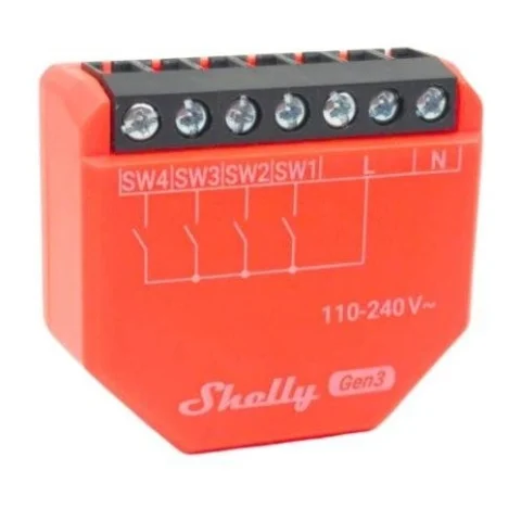 Interruptor de Entrada Shelly i4 Gen3 Wi-Fi 4 Canales Compacto