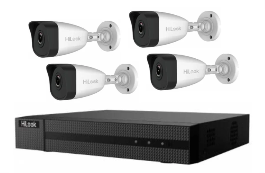 Kit NVR HiLook 4 Canales 4MP con 4 Cámaras Bullet IP PoE 2MP
