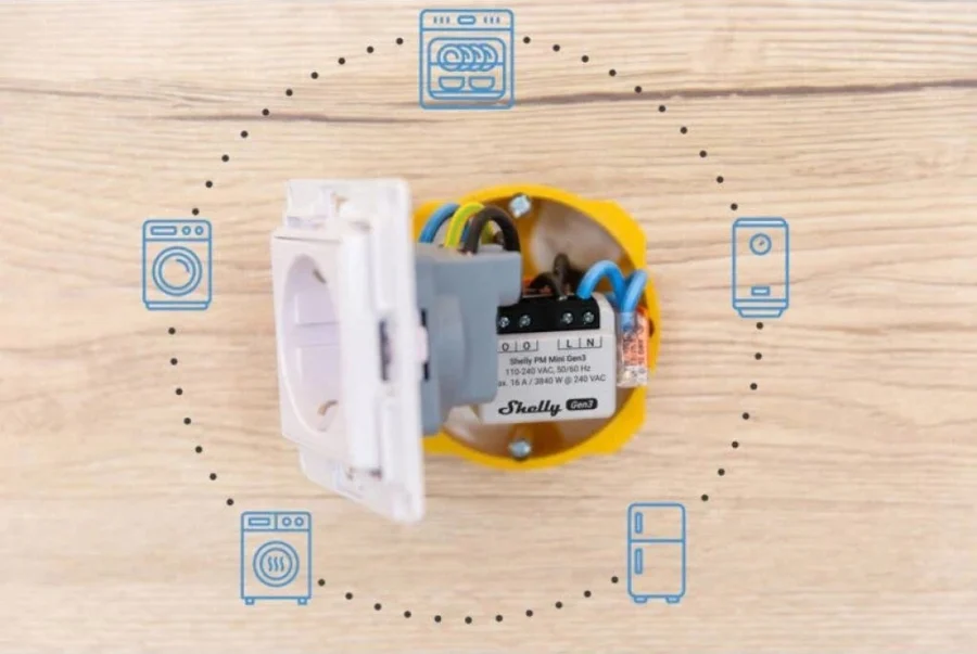Relé Shelly Mini 1PM GEN3 Wi-Fi Medición de Consumo 16A