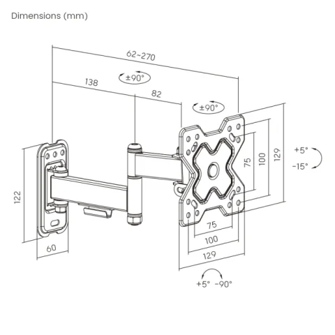 Soporte de pared Brateck Full-Motion para TV 13-32''