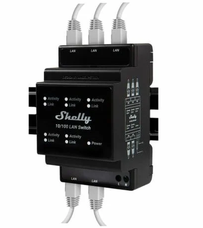 Switch LAN Shelly 5 Puertos RJ-45 10/100 Mbps DIN