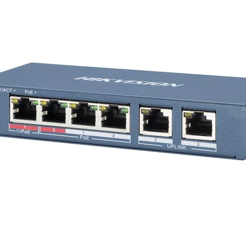 Switch PoE Hikvision DS-3E0106HP-E 4 puertos Fast Ethernet 35W