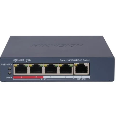 Switch PoE Hikvision DS-3E1105P-EI V2 Smart 4 Puertos Fast Ethernet