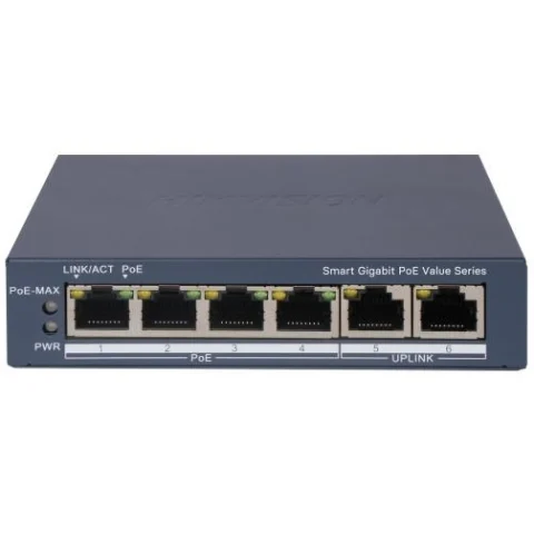 Switch PoE Hikvision DS-3E1506P-EI/M Administrable 6 Puertos Gigabit